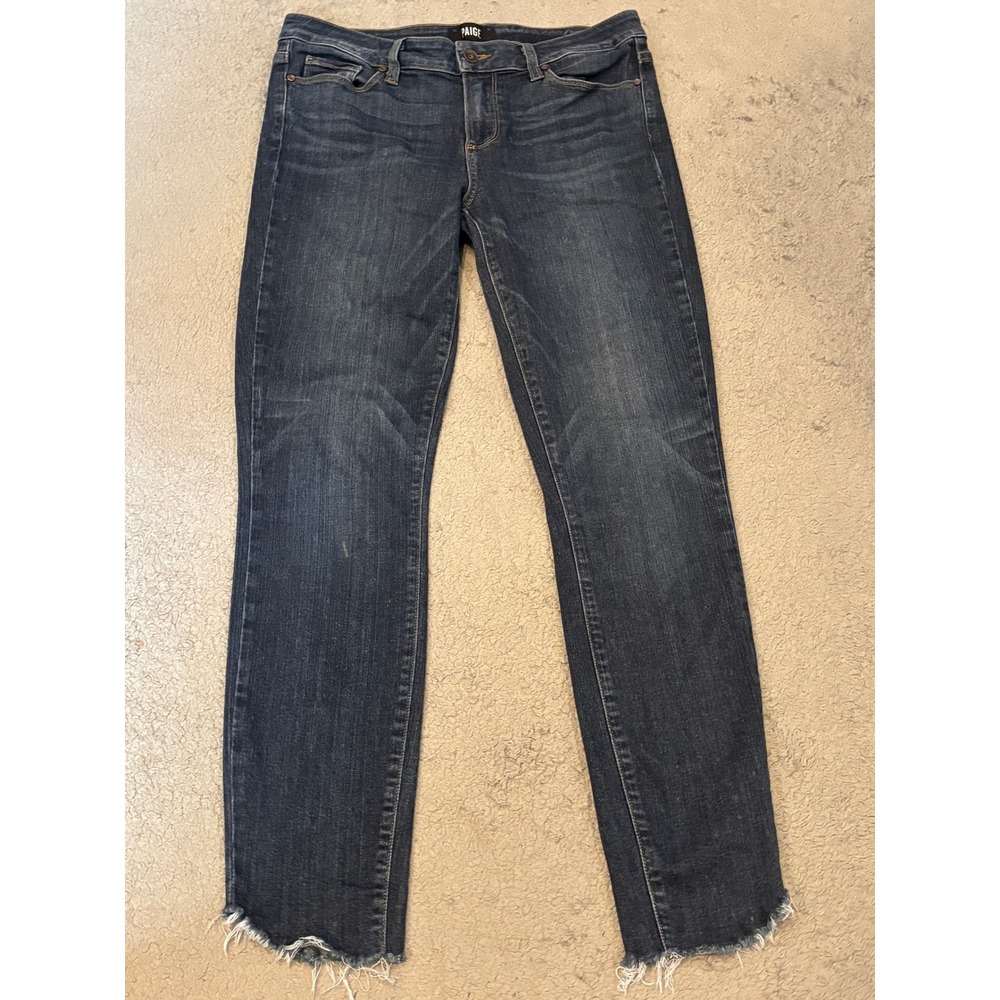 Paige Verdugo Ankle Skinny Jeans Dark Wash Raw Hem Size 29 Made in USA